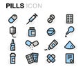 Vector flat line pills icons set Royalty Free Stock Photo