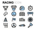 Vector flat line racing icons set