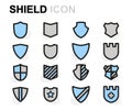Vector flat line shield icons set