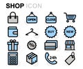 Vector flat line shop icons set