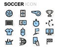 Vector flat line soccer icons set Royalty Free Stock Photo