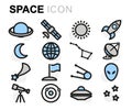 Vector flat line space icons set
