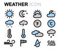 Vector flat line weather icons set