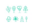 Vector flat linear tree icons set.