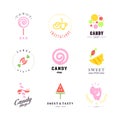 Vector flat logo collection for candy shop and sweet store. Royalty Free Stock Photo