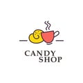 Vector flat logo collection for candy shop and sweet store. Royalty Free Stock Photo