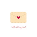 Vector flat love envelope, letter with hearts