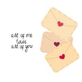 Vector flat love envelope, letter with hearts