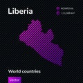 Vector flat map of Liberia in violet colors on the black striped background Royalty Free Stock Photo