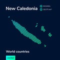Vector flat map of New Caledonia in green colors on the dark blue background