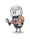 Vector flat mascot - paper cup detective, investigator, policman Royalty Free Stock Photo