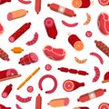 Vector flat meat and sausages icons pattern or background illustration