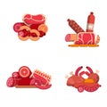 Vector flat meat and sausages icons piles set isolated on white background illustration