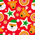 Vector flat Merry Christmas seamless pattern. Seamless pattern can be used for wallpapers, pattern fills, web page backgrounds