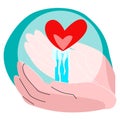 Vector flat metaphor with image of hands holding candle, where instead of flame drawn heart. Royalty Free Stock Photo