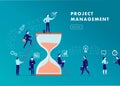 Vector flat minimalistic business illustration - project management, team work, time management, business communication, workflow. Royalty Free Stock Photo