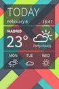 Vector flat Mobile weather UI interface on colored background