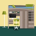 Vector Flat Modern Interior of Teenage Bedroom Royalty Free Stock Photo