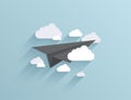 Vector flat origami airplane icon background.