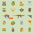 Vector flat paintball or airsoft icon set Royalty Free Stock Photo