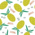 Vector flat pineapple seamless pattern. Template with tropic fruit