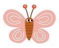Vector flat pink butterfly icon. Adorable farm picture. Funny woodland, forest or garden insect. Cute bug illustration for kids