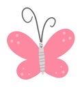 Vector flat pink butterfly icon. Funny woodland, forest or garden insect. Cute bug illustration for kids isolated on white