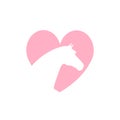 Vector flat pink horse head in heart logo