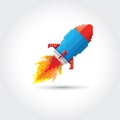 Vector flat pixel rocket on white background.