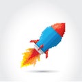 Vector flat pixel rocket on white background.