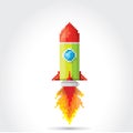 Vector flat pixel rocket on white background.