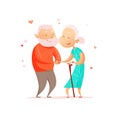 Vector flat portrait of old cute loving couple isolated