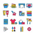 Vector flat printing icons set in cmyk colors. Concept for copy