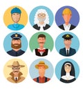 Vector flat profession characte Artistic smiling people portrait set. Worker