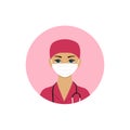 Vector flat profession doctor colorful icon. Nurse in medical face mask. Female avatar.