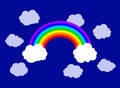 Vector Flat Rainbow and Clouds Illustration, Sky Background.