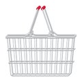 Vector flat realistic illustration of side view empty supermarket shopping basket. Metal shopping cart isolated on white Royalty Free Stock Photo