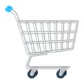 Vector flat realistic illustration of side view empty supermarket shopping cart. Shopping trolley isolated on white background Royalty Free Stock Photo