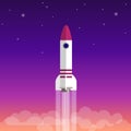 Vector flat rocket launching to space - startup, project launch, innovation concept