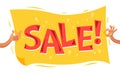 Vector flat sale banner with human hand.