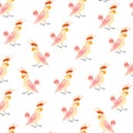 Vector flat seamless pattern with hand drawn tropical parrot birds isolated on white background. Royalty Free Stock Photo