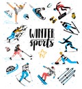 Vector flat set athletes characters in motion Royalty Free Stock Photo