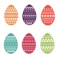 Vector flat set of colorful and ornate easter eggs. Fresh and spring design for greeting cards, textile, booklet, fabric, sticker, Royalty Free Stock Photo