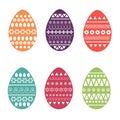 Vector flat set of colorful and ornate easter eggs. Royalty Free Stock Photo