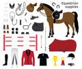Vector flat set of equestrian horse equipment Royalty Free Stock Photo