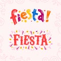 Vector flat set of fiesta lettering text isolated on white background with floral frame ornamen and hand drawn line art elements.