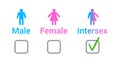 Flat set of gender male, female and intersex icons.