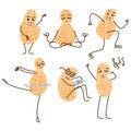 Vector flat set of lively, fun peanuts, where each of them is busy with their own work Royalty Free Stock Photo