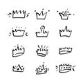 Vector flat set sketch pencils royal crowns.