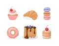 Vector flat set of sweets: donut, cake, pancake etc